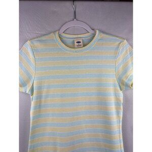 Old Navy Womens Medium Striped T-Shirt 100% Cotton Made In Peru Pastel Yellow &